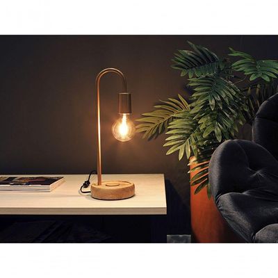 Luminária De Mesa Taschibra Flam Metal/madeira E27 Bivolt Cobre