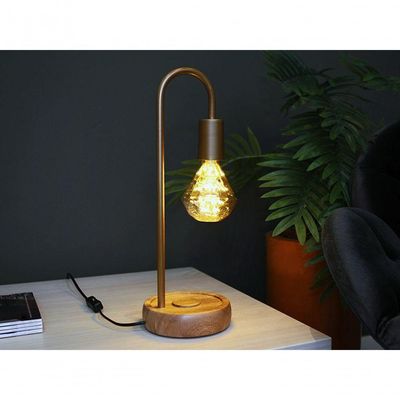 Luminária De Mesa Taschibra Flam Metal/madeira E27 Bivolt Ouro