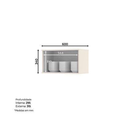 Armário Aéreo De Cozinha 60 Cm 1 Porta Basculante Connect Henn Off White