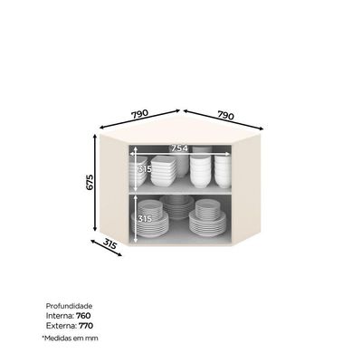 Armário Aéreo De Cozinha Canto Oblíquo 2 Portas Connect Henn Off White