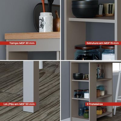 Bancada Cozinha Gourmet Ditália 3 Prateleiras Cd-1022 Cinza