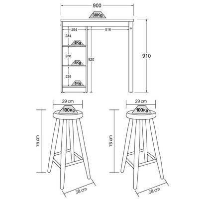 Bancada Cozinha Ditália 2 Banquetas Iluminação Cd-1022 Preto