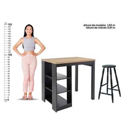 Bancada Cozinha Ditália 2 Banquetas Iluminação Cd-1022 Preto