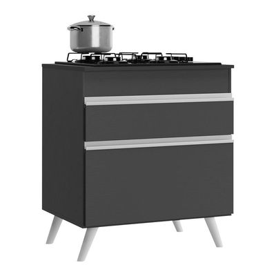 Balcão Cozinha Para Cooktop 70cm 1 Porta 1 Gaveta Veneza Multimóveis V3706 Preto/branco Preto/branco