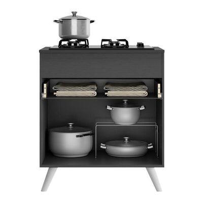 Balcão Cozinha Para Cooktop 70cm 1 Porta 1 Gaveta Veneza Multimóveis V3706 Preto/branco Preto/branco