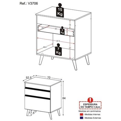 Balcão Cozinha Para Cooktop 70cm 1 Porta 1 Gaveta Veneza Multimóveis V3706 Preto/branco Preto/branco