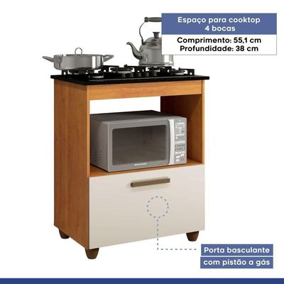 Balcão Para Cooktop 4 Bocas 1 Porta Basculante Espaço Para Micro-Ondas Salvia Nature/Off White