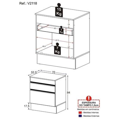 Balcão Cozinha Para Cooktop 70cm Com Rodapé 1 Porta 1 Gaveta Veneza Multimóveis V2118 Preto Preto