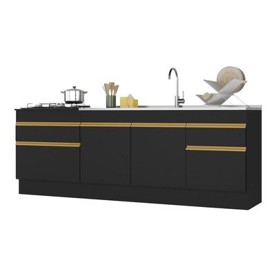 Kit 2 Balcões Com Rodapé Gabinete Pia E Cooktop Preto