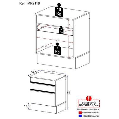 Balcão Cozinha para Cooktop 70cm 1 Porta Multimóveis Branco
