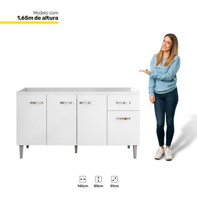 Balcão Gabriela De Pia 150Cm Sem Tampo 4 Portas Branco