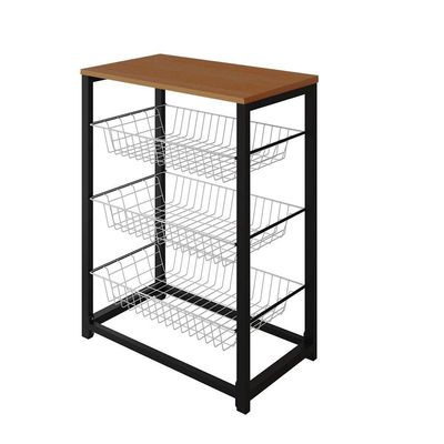 Fruteira Com Suporte Para Micro-Ondas Barcelona Aço Preto Cesto Branco Tampo Canela Cor: Canela