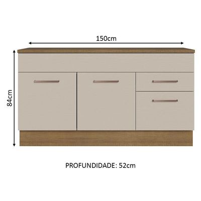 Balcão Gabinete De Pia 150 Cm 2 Gavetas (com Tampo) Madesa