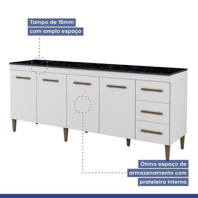 Balcão Atenas 4 Portas E 3 Gavetas Kaiki Moveis Branco