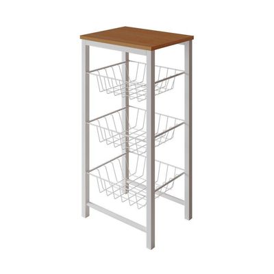 Fruteira De Chão Cozinha Montada Aço Branco Tampo Canela Roma Cor: Branco
