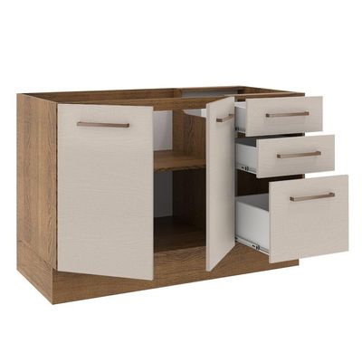 Balcão Gabinete De Pia E 3 Gavetas Agata Madesa Rustic/crema