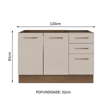 Balcão Gabinete De Pia E 3 Gavetas Agata Madesa Rustic/crema