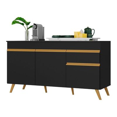 Balcão Cozinha Gabinete Pia 3 Portas 1 Gaveta Preto