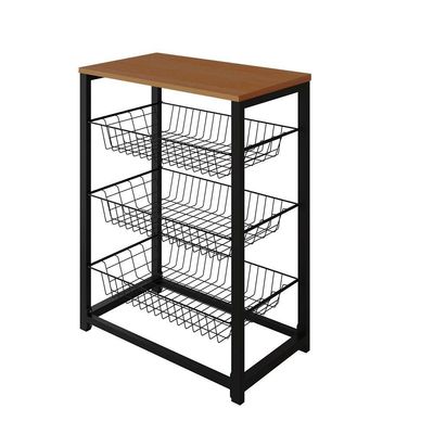Fruteira Com Suporte Para Micro-Ondas Barcelona Aço Preto Cesto Preto Tampo Canela Cor: Canela