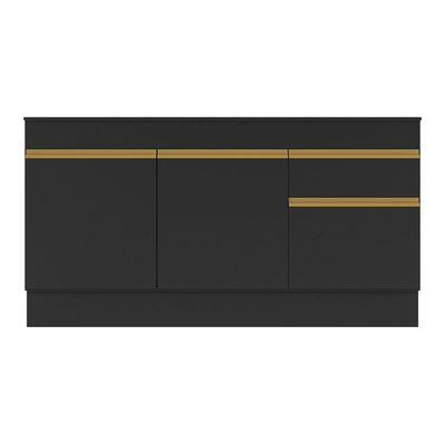 Balcão Cozinha C/Rodapé Gabinete Pia 3 Portas 1 Gaveta Preto