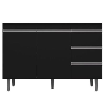 Balcão Gabinete De Pia 120Cm 2 Portas 3 Gavetas Preto