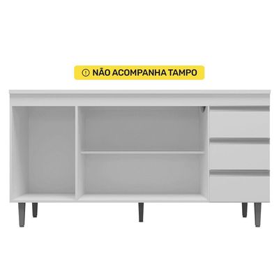 Balcão Gabinete De Pia 150Cm Sem Tampo 3 Portas Branco