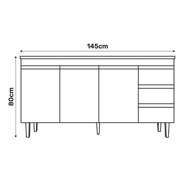 Balcão Gabinete De Pia 150Cm Sem Tampo 3 Portas Branco