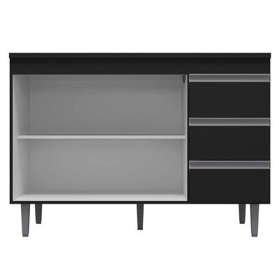 Balcão Gabinete Cozinha 100Cm Com Tampo 2 Portas Preto