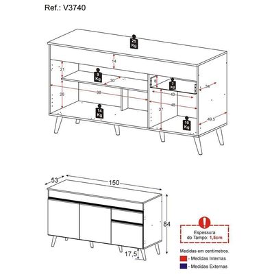Balcão Cozinha Gabinete Pia 150cm 3 Portas 1 Gaveta Veneza Multimóveis V3740 Preto Preto