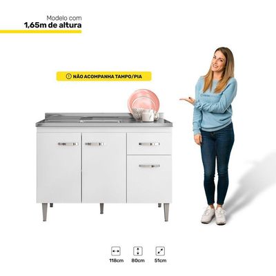 Balcão Gabriela De Pia 120Cm Sem Tampo 3 Portas Branco