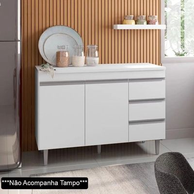 Balcão Gabinete De Pia 120Cm 2 Portas 3 Gavetas Branco