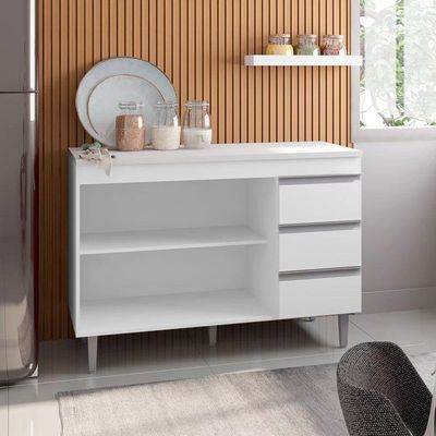 Balcão Gabinete De Pia 120Cm 2 Portas 3 Gavetas Branco
