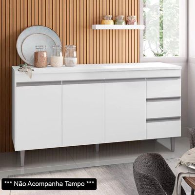 Balcão Gabinete De Pia 150Cm 3 Portas 3 Gavetas Branco
