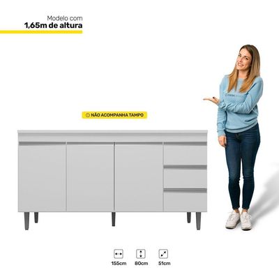 Balcão Gabinete De Pia 160cm Sem Tampo 3 Portas Branco