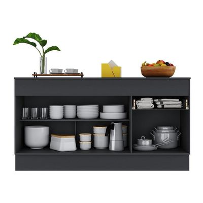 Balcão Cozinha Gabinete Pia 150cm Com Rodapé 3 Portas 1 Gaveta Veneza Multimóveis V2107 Preto Preto
