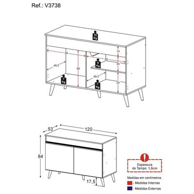 Balcão Cozinha Gabinete Pia 120cm 2 Portas Veneza Multimóveis V3738 Branco/dourado Branco/dourado