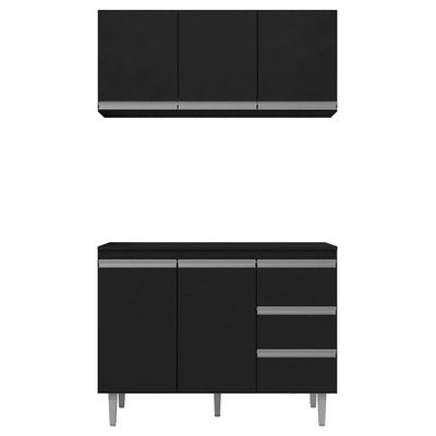 Balcão Gabinete 120cm 2 Portas E Armário Aéreo Preto