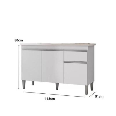 Balcão Gabinete De Pia Sem Tampo 120Cm 3 Portas Tatiane - Ajl Móveis Cor Branco