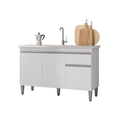 Balcão Gabinete De Pia Sem Tampo 120Cm 3 Portas Tatiane - Ajl Móveis Cor Branco