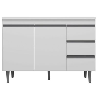Balcão Gabinete Cozinha 120cm Com Tampo 2 Portas Branco