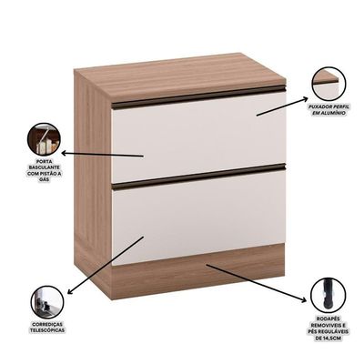 Balcão Com Tampo 80 Cm 1 Porta 1 Gaveta Etna Poliman Móveis Carvalho Oak E Off White