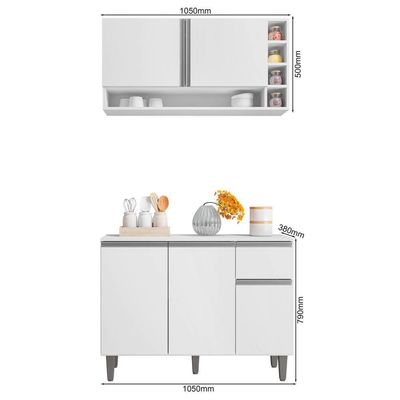 Balcão Gabinete De Cozinha E Armário Aéreo Vanessa Branco - Desk Design
