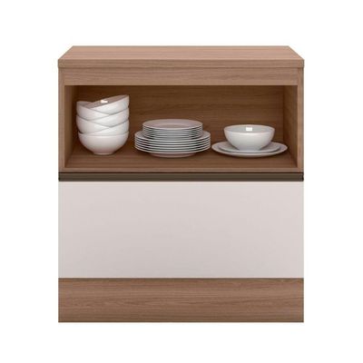 Balcão Com Tampo 80 Cm 1 Porta 1 Gaveta Etna Poliman Móveis Carvalho Oak E Off White