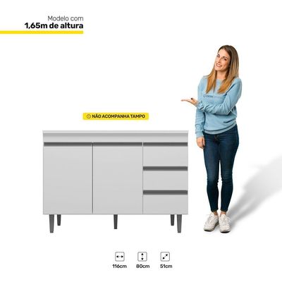Balcão Gabinete De Pia 120cm Sem Tampo 2 Portas Branco