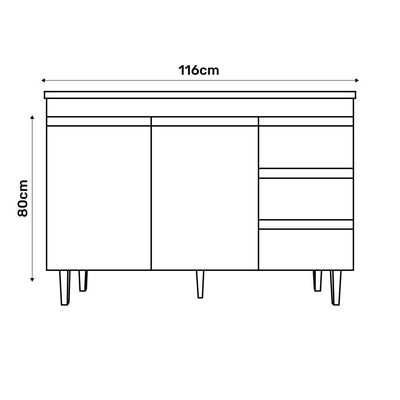 Balcão Gabinete Pia 120Cm E Armário Para Cooktop Preto