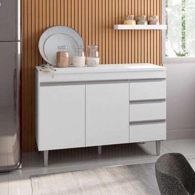 Balcão Gabinete De Pia 120cm Sem Tampo 2 Portas Branco