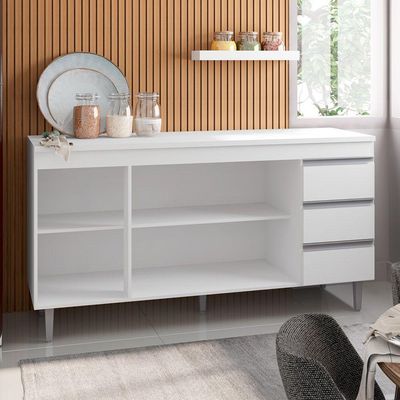 Balcão Gabinete De Pia 150cm Sem Tampo 3 Portas Branco