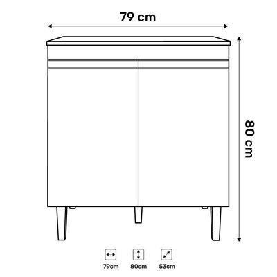 Balcão Gabinete Pia 120Cm E Armário Para Cooktop Preto