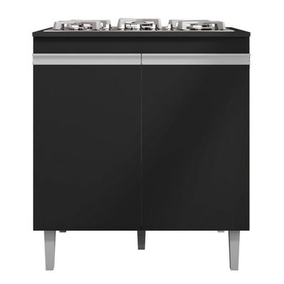 Balcão Gabinete Pia 120Cm E Armário Para Cooktop Preto