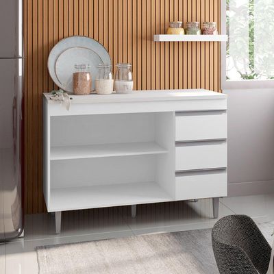Balcão Gabinete Cozinha 100cm Com Tampo 2 Portas Branco